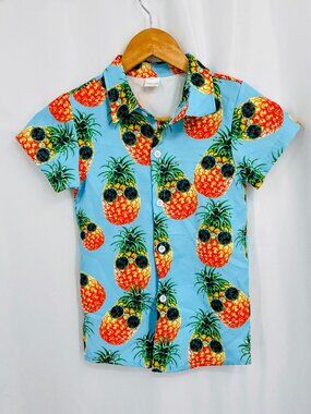 FunnyCoKid Child Summer Cool Pineapple Short Sleeve Button Down Shirt